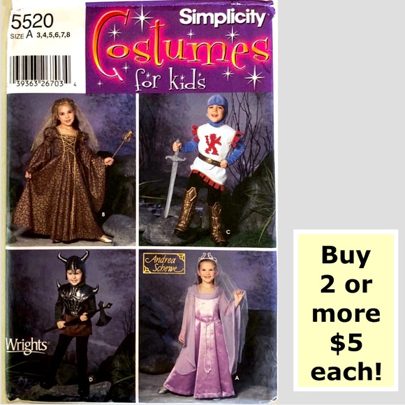 Simplicity 5520 Uncut Halloween Kids’ Costumes Sewing Pattern (3-8) - Picture 1 of 12